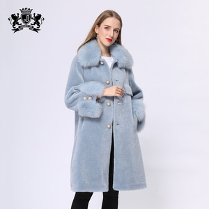 Longue <span class=keywords><strong>veste</strong></span> en laine de mouton pour <span class=keywords><strong>femme</strong></span>, gros manteau d'hiver véritable, doux et chaud - Product Image 3