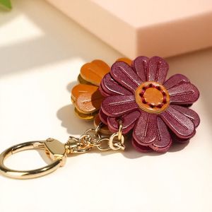 Custom Hot Selling flower <b>keychain</b> fashion Bag Charms Genuine pu <b>Leather</b> Metal <b>Keychain</b> Gifts - Product Image 3