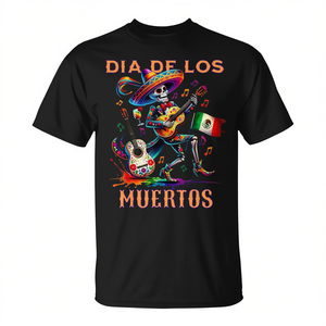 T-shirt Dia De Los Muertos Sugar Skull Halloween pour adulte unisexe noir - Product Image 2