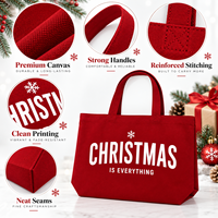 Sac fourre-tout en toile grand format JC BASIC rouge de Noël, personnalisable OEM/ODM, grande capacité, durable, à fond large, promotionnel pour les fêtes