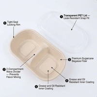 23cm 2-delige ovale suikerrietbagasse ecologische biologisch afbreekbare lunchbox 27oz ellipsvormige gedeelde schaal met deksel, geschikt voor magnetron