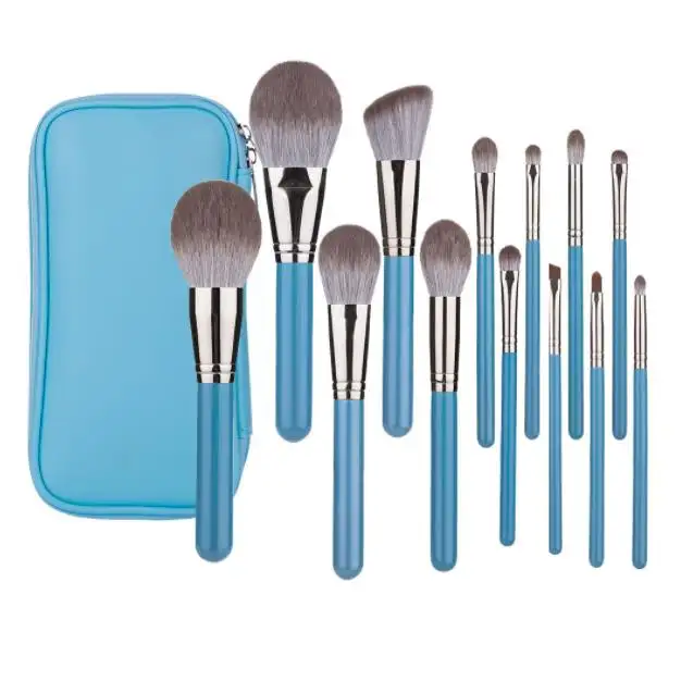 DX 13Pcs Best Selling Fashion Luxury custom and private label portable unique oval blue professional logo makeup brush set bag