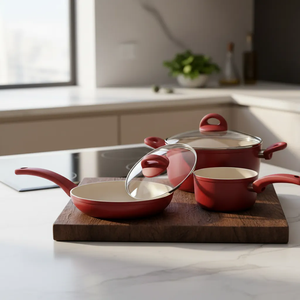 Juego de Ollas y Sartenes de Cocina de Cerámica Moderna de Alta Calidad, 7 Piezas, Rojo, de Aluminio Forjado - Product Image 6
