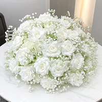 Bouquet de fleurs de mariage personnalisé selon photo, décoration de table, roses multicolores, gypsophile, delphinium, design professionnel sur mesure