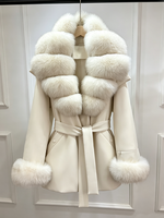 Veste d'hiver de luxe pour femmes Janveny 2026, nouvelle collection, grand manteau en duvet de canard blanc à 90 % avec poignets en fourrure de renard naturelle, parka en plumes pour femme