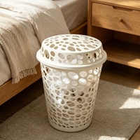 Panier à linge en plastique PP avec couvercle, grande capacité, pour vêtements sales, poignées ventilées, rangement salle de bain chambre, vente en gros usine, OEM ODM