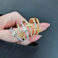 Mode 18K Or 925 Argent Sterling Lettre Initiale Anneau Réglable Dernière Conception diamant A-Z Lettre Anneaux pour Femmes Bijoux