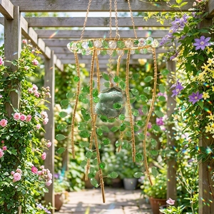 Envío directo: Atrapasueños de cristal verde con diseño de rama de sauce, adorno colgante para jardín y dormitorio, colgante atrapasueños, campanilla de viento con diseño de planta - Product Image 3