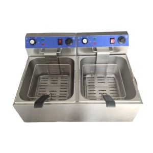 Hot bán điện 11L + 11L thương mại Tabletop thép không gỉ xi lanh đôi nồi chiên sâu nhà hàng nhà bếp xách tay Pháp - Product Image 1