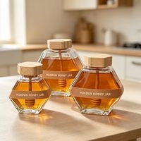 Stoples Kaca Kedap Udara Bentuk Heksagonal untuk Kacang & Biji-bijian, Tutup Stoples 100ML 180ML 280ML 380ML, Stoples Madu Kaca Food Grade, Pencetakan Logo Dapat Disesuaikan