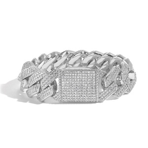 20mm 3-<b>Band</b> Diamond-Cut Geometric Moissanite Curb Bracelet Fully Flooded Iced 925 Silver 24K Real Gold Finish Custom Wholesalers - Product Image 6