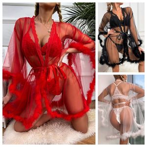 Conjunto de Bata y Camisón de Alta Calidad para Mujer, Ropa de Dormir para Novia, Manga Larga, Sexy, Romántico, con Encaje - Product Image 2