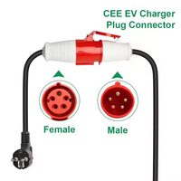 Adaptateur pour voitures électriques certifié CE/FCC/RoHS, nouveau, bleu, CEE Schuko 3 broches, 3 phases/1 phase, 220-240V, IP65, garantie 2 ans