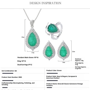 Delicate Eco-friendly Copper Teardrop Green Zircon Pendant <b>Earrings</b> Rings <b>Set</b> Water Drop Jewelry <b>Set</b> for Romantic Events - Product Image 2