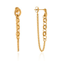 Boucles d'oreilles bicolores plaquées or 18 carats PVD, en acier inoxydable 316L, avec chaîne torsadée et maillons pendantes, pour femmes