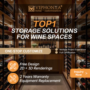 Estantes/Gabinetes/Bodegas de Vino de Pared Personalizados de Madera Maciza y Acero Inoxidable con Función de Refrigeración y Puertas Metálicas para Muebles de Hogar - Product Image 6
