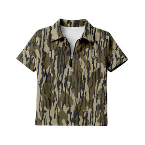 Camiseta de manga corta con cremallera y estampado de camuflaje personalizado GT1598, antiarrugas, para mujer adulta, venta al por mayor, top de verano para adulta. - Product Image 3