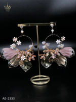 Boucles d'oreilles créoles en résine faite à la main, grandes feuilles dorées, nacrées rose et vert, style bohème, accessoires de cheveux de mariée, AE-2333