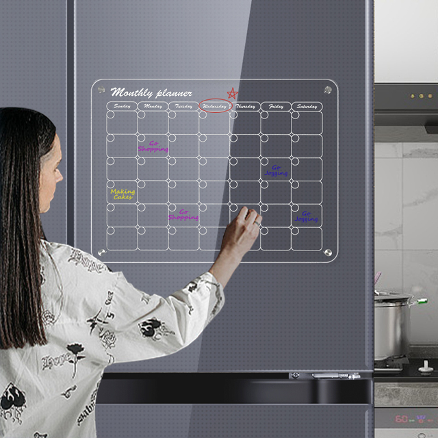 Reusable Magnetic Dry Erase Customized Acrylic Calendar Dry Erase Board With Memo Board for Fridge