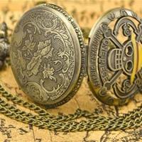 Montre de poche analogique en alliage de la marque JX, modèle Pocket Watch-036X, avec fonction heure mondiale, style antique, couleur bronze bleuté, très vendue