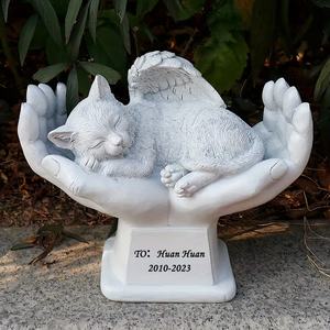 Escultura Conmemorativa de Gato Ángel Personalizada, Gatito Durmiendo de Resina Blanca con Alas en las Manos, Recuerdo Personalizado para la Pérdida de Mascotas - Product Image 5