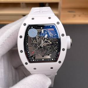 Reloj RM para Hombre, Diseño Esqueleto Completo en Cerámica Blanca, Correa de Caucho, Ligero, Cómodo de Usar, Resistente al Agua, Esfera de Cristal de Zafiro - Product Image 1