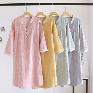 Camicia <span class=keywords><strong>da</strong></span> <span class=keywords><strong>Notte</strong></span> Rosa a Quadretti per Donna con Logo Personalizzato OEM/ODM, Stile Casual e Comodo, in <span class=keywords><strong>Cotone</strong></span> Stropicciato con Maniche 3/4 - Product Image 2