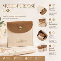 Pochette à bijoux personnalisée OEM en microfibre bicolore crème et marron avec fermeture à bouton, logo en feuille d'or, pour bagues, boucles d'oreilles et cosmétiques