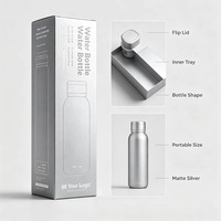 Boîtes personnalisées en carton long pour bouteilles d'eau argentées avec logo imprimé et motifs lignaires pour tasses, mugs et articles de boisson
