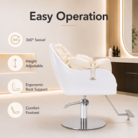 Fauteuil de Barbier XFMC Haut de Gamme pour Femme, Chaise de Salon de Coiffure en Fibre de Verre Blanche avec Revêtement en Cuir PU pour Poste de Beauté