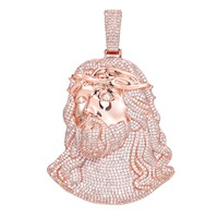 Collier pendentif en cuivre avec portrait de bambou en zircon complet, style hip-hop européen américain, tendance de la mode, accessoires pour hommes, vente en gros