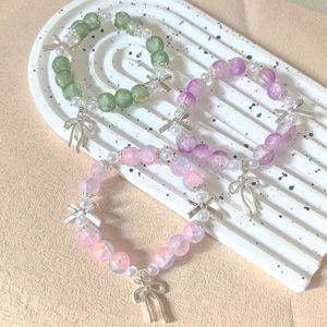 China Platinum Gold/Silver Plated Pink Crystal Bowtie Butterfly Pendant <b>Beaded</b> <b>Bracelet</b> Women Sweet Beads Chain Girlfriend - Product Image 1