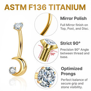 CRYSPURE ASTM F136 14G <span class=keywords><strong>Piercing</strong></span> <span class=keywords><strong>per</strong></span> <span class=keywords><strong>ombelico</strong></span> con ciondolo a luna, cuore e farfalla in zirconia cubica 5A, barbell curvo, gioielli <span class=keywords><strong>per</strong></span> <span class=keywords><strong>piercing</strong></span> all'<span class=keywords><strong>ombelico</strong></span> da donna - Product Image 2