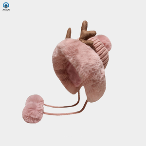 <span class=keywords><strong>Bonnet</strong></span> à oreillettes doublé polaire pour <span class=keywords><strong>femme</strong></span>-<span class=keywords><strong>Bonnet</strong></span> en tricot d'hiver chaud avec pompons, <span class=keywords><strong>bonnet</strong></span> de protection des oreilles doux pour les jours froids, mignon - Product Image 3