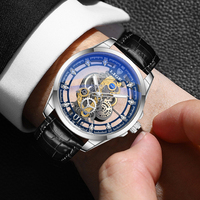 Reloj LIGE LG8997 de Cuero Negro Transparente para Hombre, Reloj de Hombre con Diseño Hueco, Reloj de Cuarzo para Negocios, Resistente al Agua, Deportivo, Casual, Cronógrafo