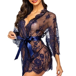 Robe de chambre en dentelle pour femmes, lingerie babydoll, chemise de nuit en maille - Product Image 5