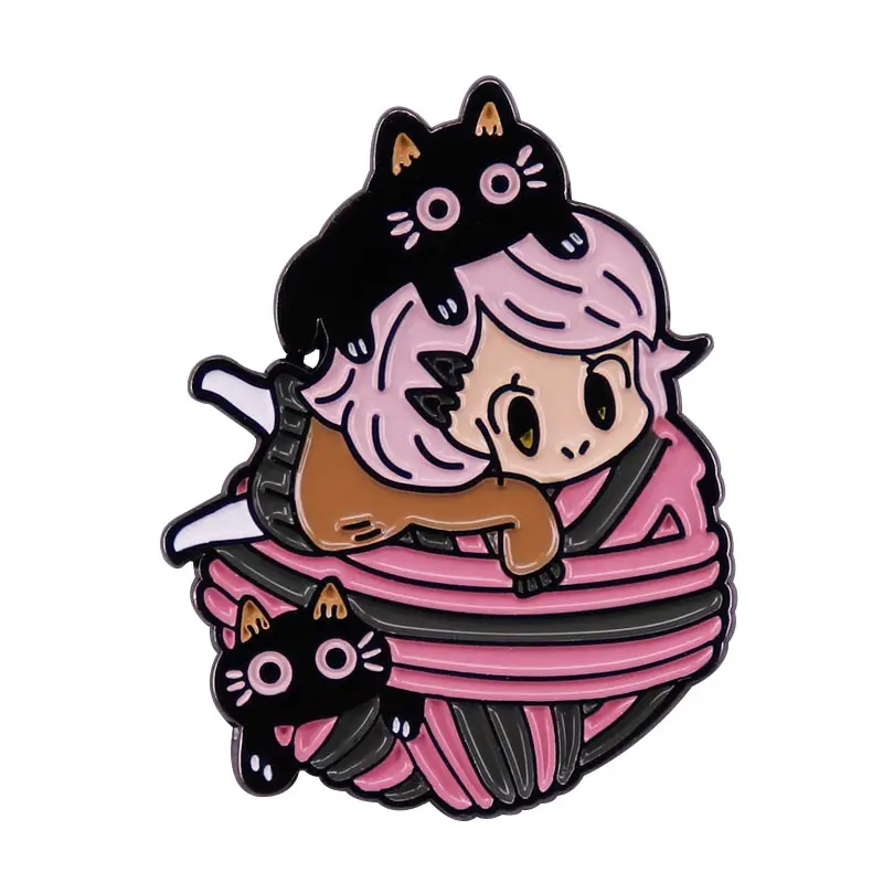 Значок в виде розового волоса из аниме «Гиро-ведьма», «кошка и пряжа»