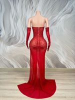 Robe de soirée sirène sexy sans bretelles avec strass en cristal, grande taille, fente haute, pour anniversaire, mariage, remise de diplôme