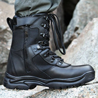 Chaussures tactiques de sécurité pour homme avec fermeture éclair, à lacets, respirantes, en cuir grainé, pour le désert, la randonnée et le travail en extérieur