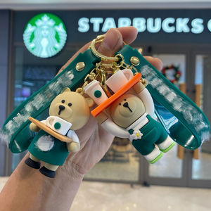 Llavero de Plástico Creativo 3D de PVC con Diseño de Oso de Café y Taza de <span class=keywords><strong>Boba</strong></span>, Colgante para Mochila, Llaves de Coche, Regalo para Parejas - Product Image 1