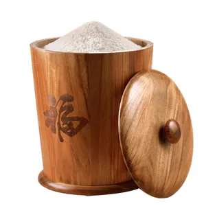 Logotipo personalizado y Color de madera Cubo de arroz con tapas de madera caja de arroz
