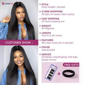 Cola de Caballo Rizada y Lisa con Clip, Cabello Humano Brasileño Remy, Extensiones de Cola de Caballo para <span class=keywords><strong>Mujer</strong></span>, 120g - Product Image 3