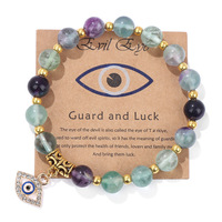 Bracelet perlé rétro en cristal avec perles d'espacement dorées Œil porte-bonheur, Aventurine verte et Lapis Lazuli