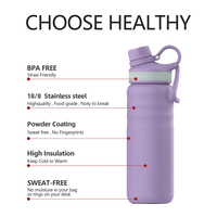 Bouteille isotherme personnalisable pour le cyclisme, en acier inoxydable à double paroi, avec 4 couvercles