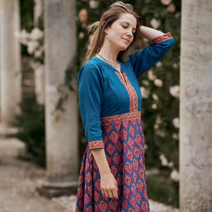 Robe longue bohème en coton modal avec imprimé Ajrakh fait main pour femmes - Product Image 5