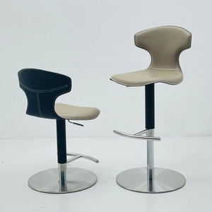 Chaise de bar pivotante réglable en hauteur, style italien moderne minimaliste de luxe, avec accoudoirs fixes en cuir PU et structure en acier inoxydable - Product Image 3