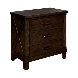 Table de chevet en bois massif de style rustique DB 1 pièce avec 3 tiroirs finition noyer foncé et poignées de bar noires meubles de chambre à coucher pour appartements - Product Image 6