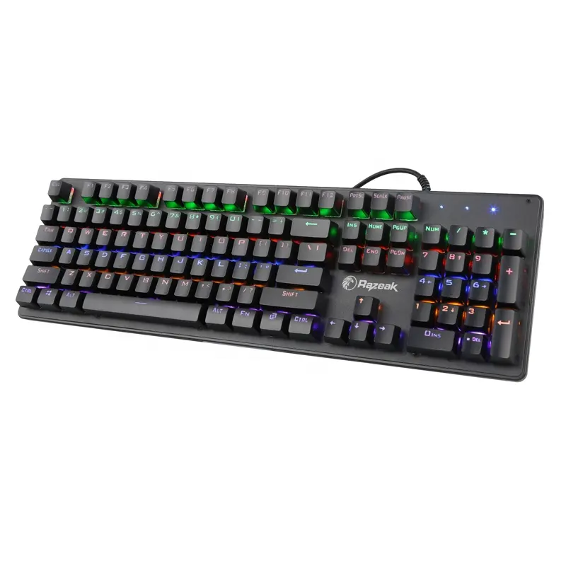 Razeak Regenboog Achtergrondverlichting Thai Engels 104 Toetsen Abs Keycap Blue Schakelaars Bedraad Mechanisch Gaming Toetsenbord Voor Laptop Zwart