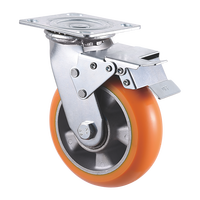 VIMA Orange 5 pouces roulette pivotante roue frein latéral PU aluminium roulette robuste 450kg roulette industrielle pour chariot