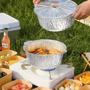 Disposable Pots Large And Round 11.5 Inch Aluminum Roasting Pan Medium Size With Foil Lids